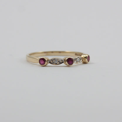 Pre-owned Dainty 9ct Gold Ruby and Diamond Band Ring