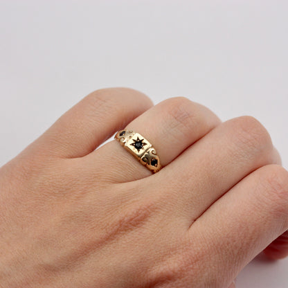 Vintage 9ct Gold Star Set Sapphire Three Stone Ring, 1976