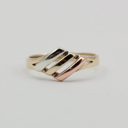 Vintage 9ct Tri Colour Gold Open Stripe Ring