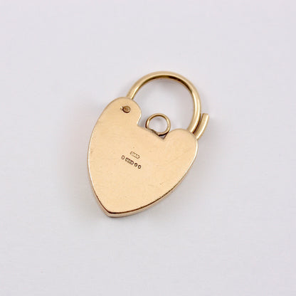 Large Vintage 9ct Gold Engraved Heart Padlock Clasp / Charm, 1973