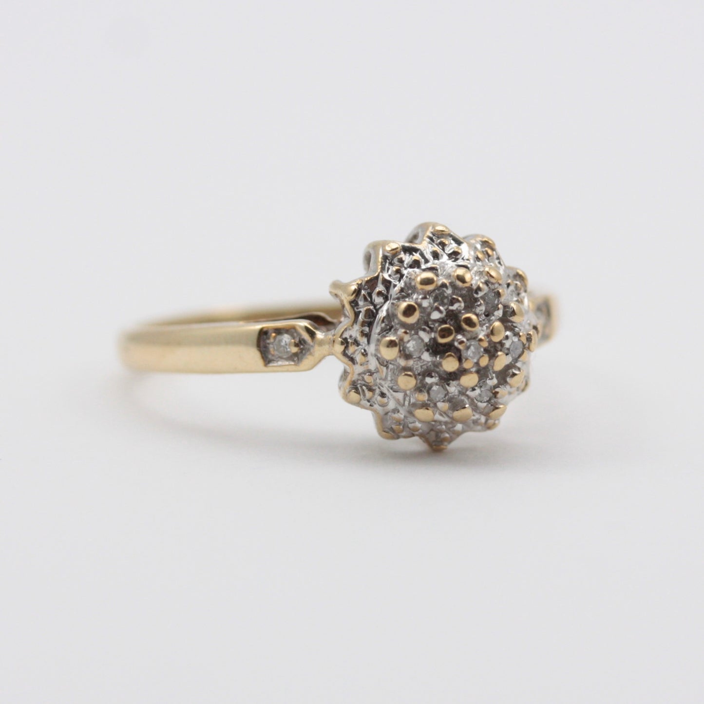 Vintage 9ct Gold Diamond Domed Cluster Ring