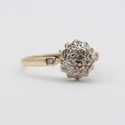 Vintage 9ct Gold Diamond Domed Cluster Ring