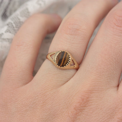 Vintage 9ct Gold and Tiger's Eye Signet Ring, 1980