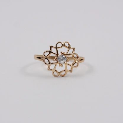 Vintage 9ct Gold Openwork Crystal Set Ring, 1986