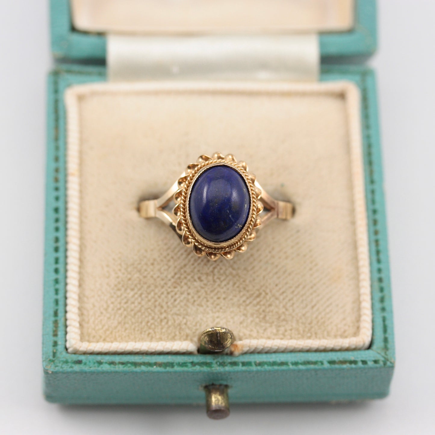 Vintage 9ct Gold Lapis Lazuli Rope Framed Ring, c1980s