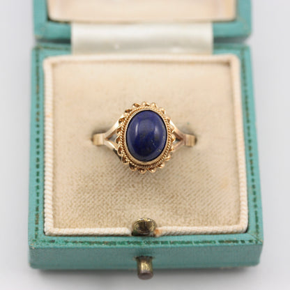 Vintage 9ct Gold Lapis Lazuli Rope Framed Ring, c1980s