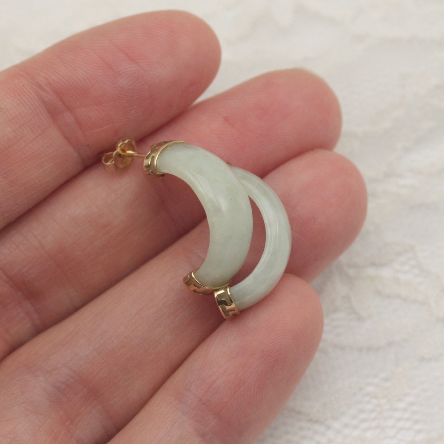 Pre-owned 9ct Gold and Jade Half Hoop Earrings