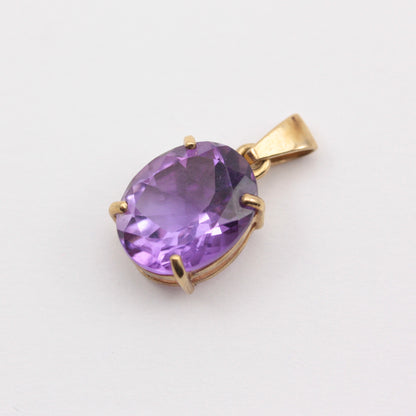 Vintage 9ct Gold Oval Amethyst Solitaire Pendant