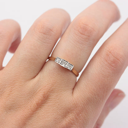 Art Deco 18ct Gold Platinum & Diamond Three Stone Ring