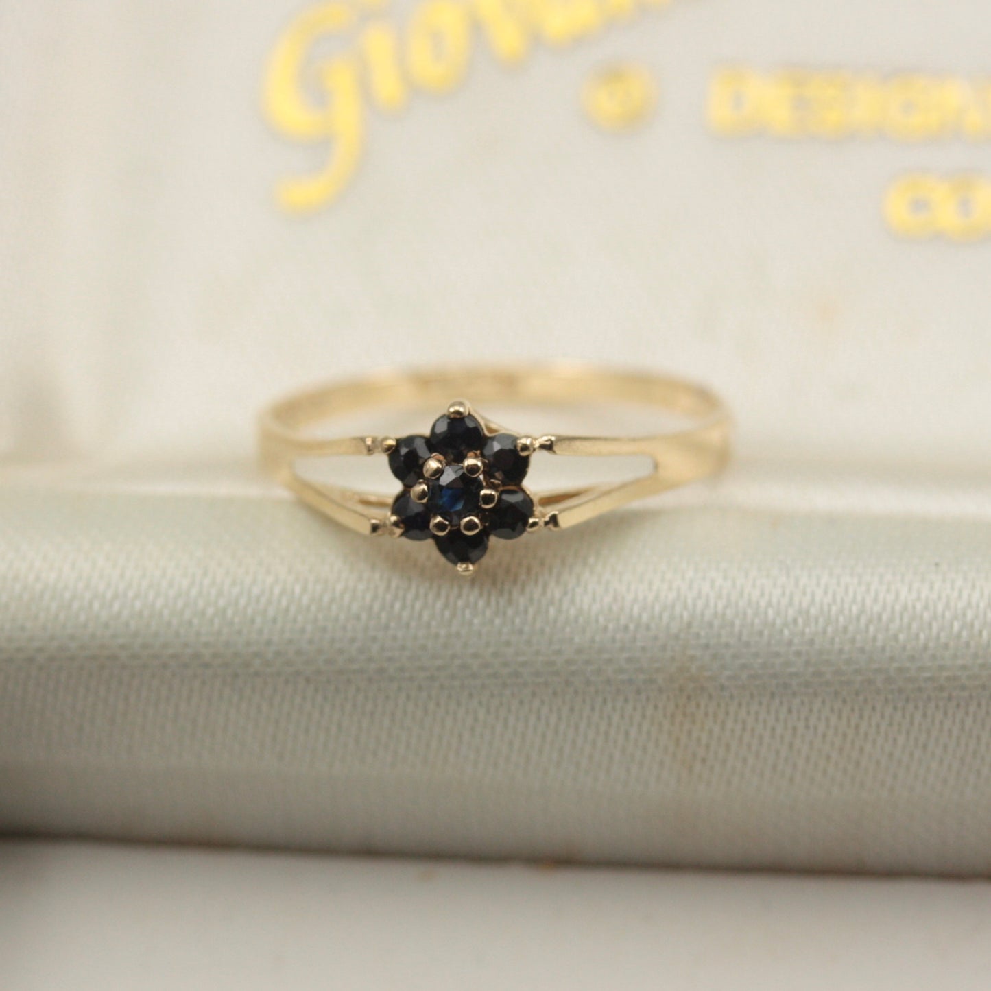 Dainty Vintage Dark Sapphire Flower Cluster Ring, 1984