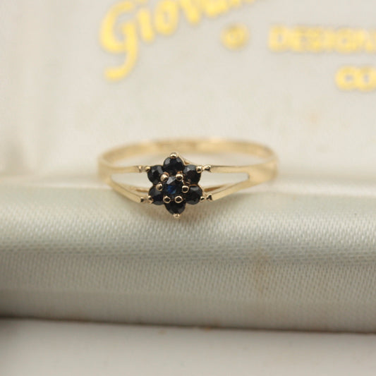 Dainty Vintage Dark Sapphire Flower Cluster Ring, 1984