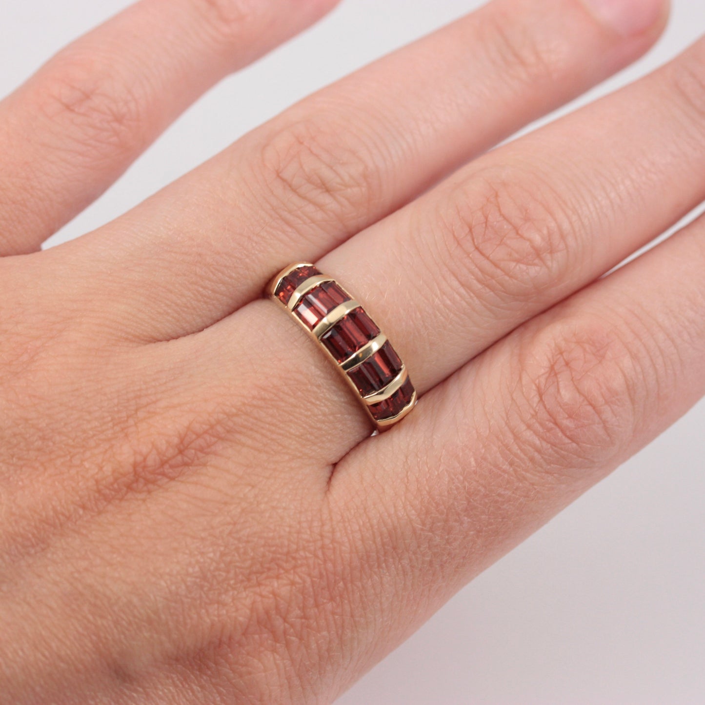 Vintage 9ct Gold Baguette Cut Garnet Dome Ring, 2000
