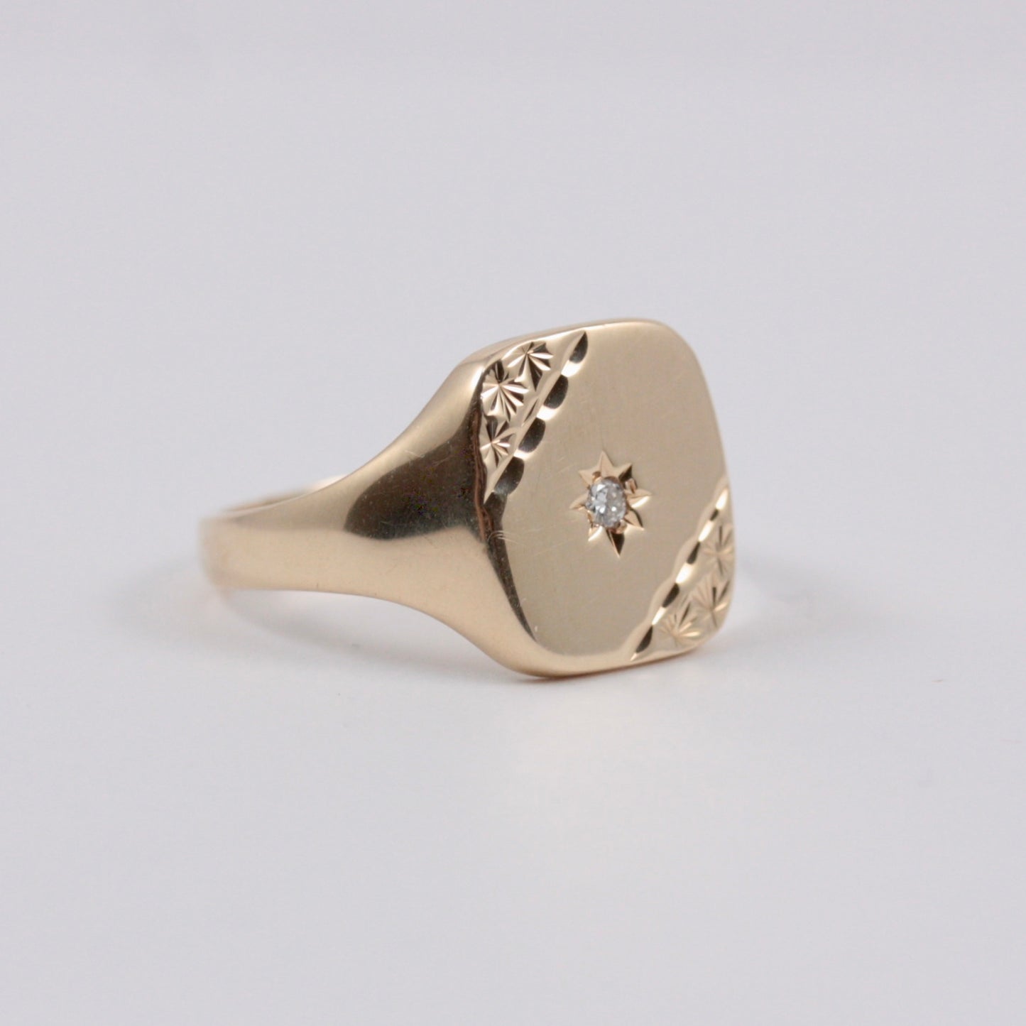 Vintage 9ct Gold Star Set Diamond Signet Ring, 1987
