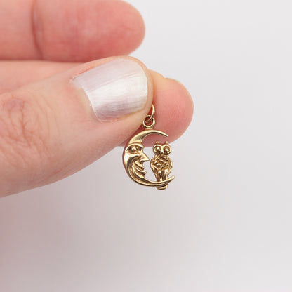 Vintage 9ct Gold Owl and Moon Charm, 1994