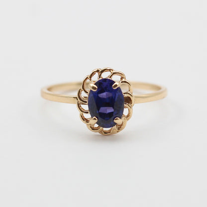 Dainty Vintage 9ct Gold Synthetic Blue Spinel Ring, c1970s