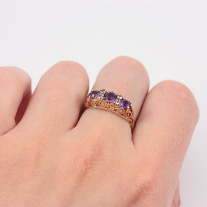 Vintage 9ct Gold Amethyst and Quartz Boat Ring, 1974