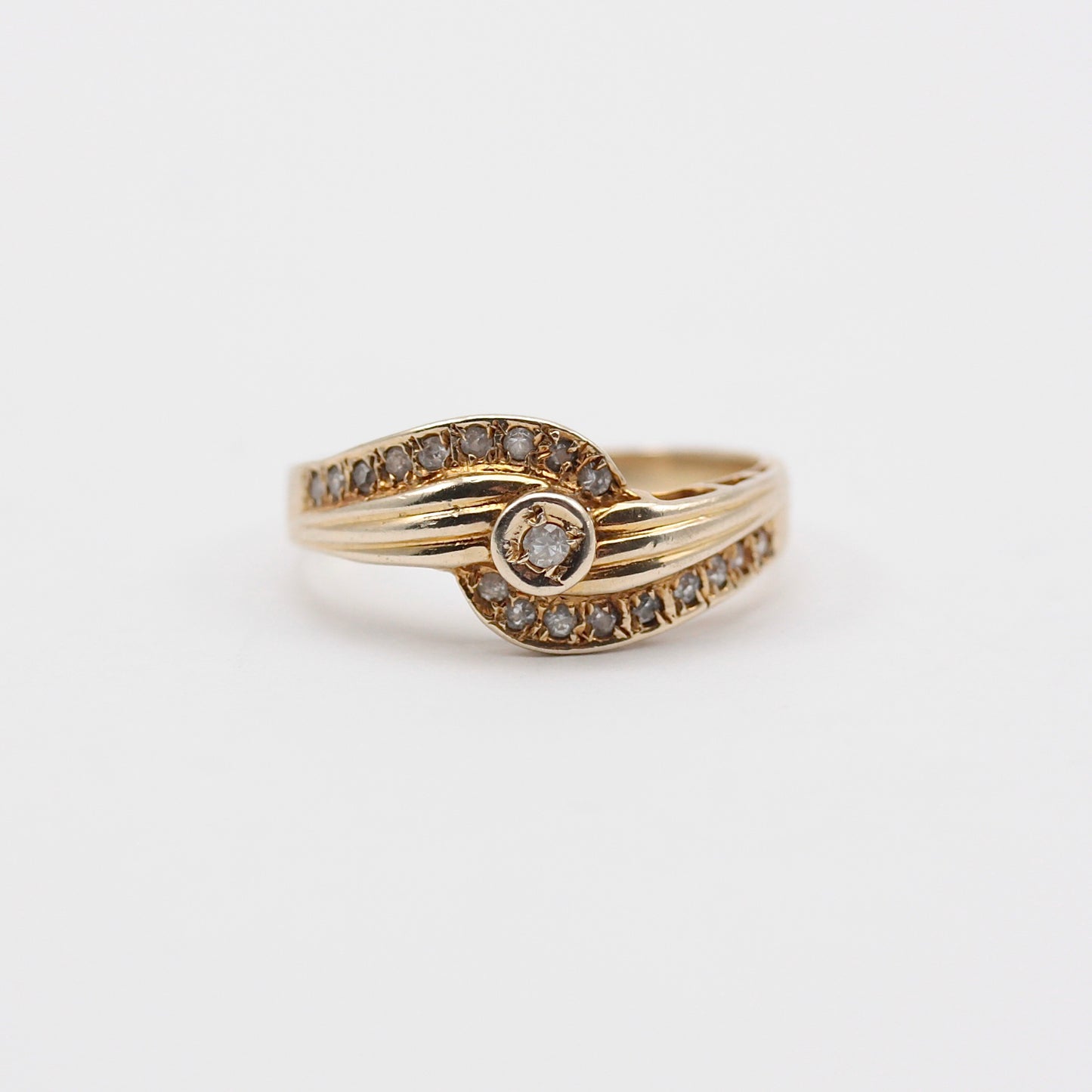 Vintage 9ct Gold Cubic Zirconia Twist Front Ring, 1988