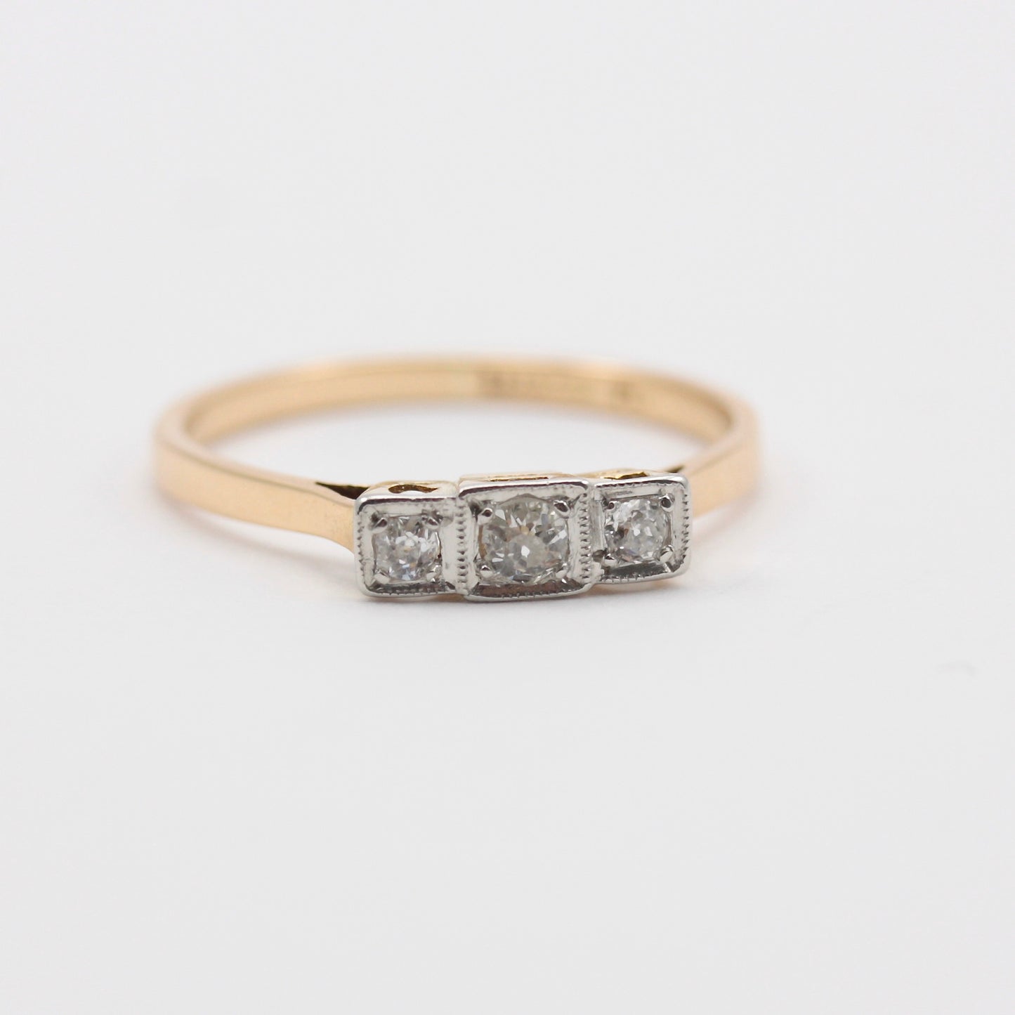 Art Deco 18ct Gold Platinum & Diamond Three Stone Ring