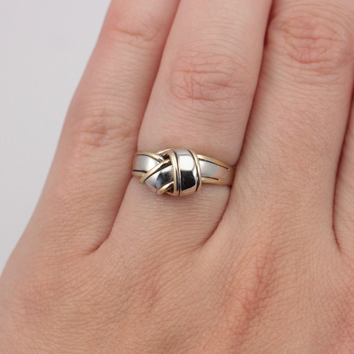 Vintage 9ct White and Yellow Gold Knot Style Ring, 1983