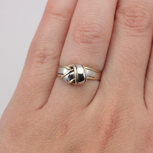 Vintage 9ct White and Yellow Gold Knot Style Ring, 1983