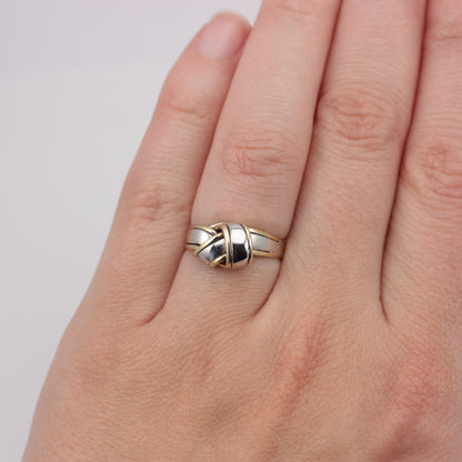 Vintage 9ct White and Yellow Gold Knot Style Ring, 1983