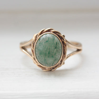 Vintage 9ct Gold Rope Framed Nephrite Jade Solitaire Ring, 1976