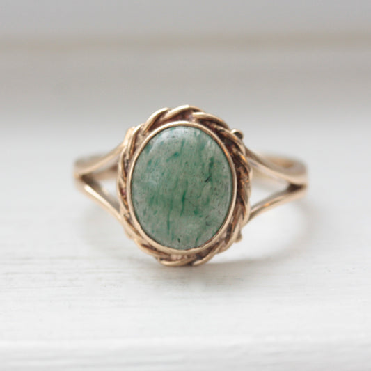 Vintage 9ct Gold Rope Framed Nephrite Jade Solitaire Ring, 1976