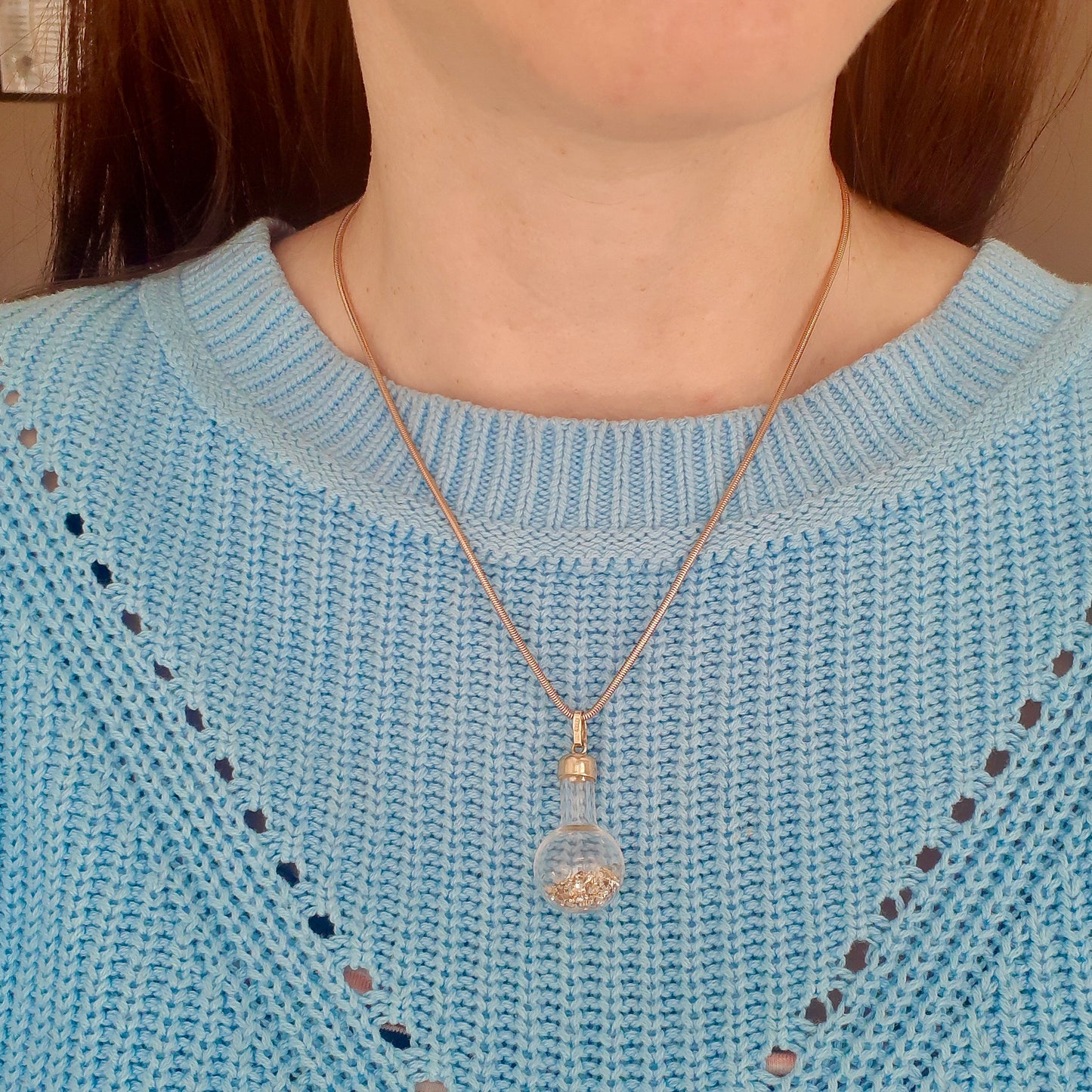 Vintage 14ct Gold Glass Bottle Pendant with Gold Flakes, 1977