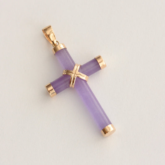 Pre-owned 9ct Gold Lavender Jade Cross Pendant