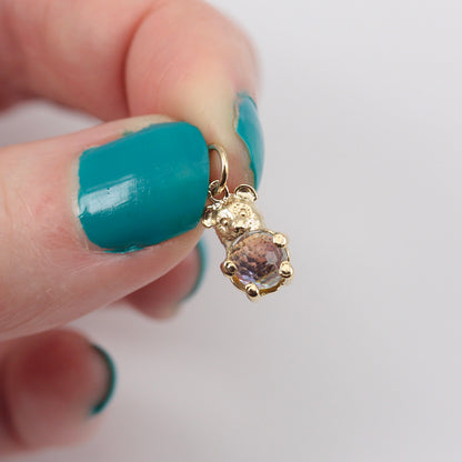 Tiny Vintage 9ct Gold Teddy Bear Charm with Aurora Borealis Crystal Belly, 1989