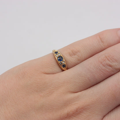 Antique 18ct Gold Sapphire and Diamond Boat Ring