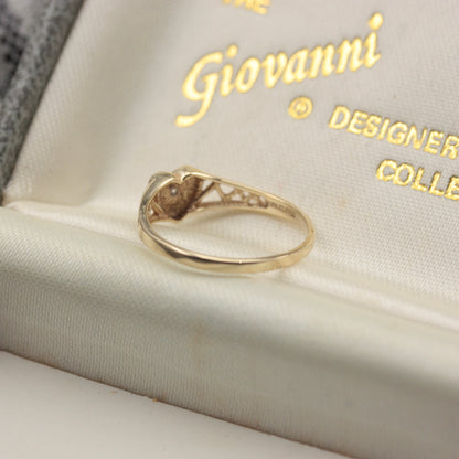 Late Vintage 9ct Gold and Star Set CZ Heart Ring
