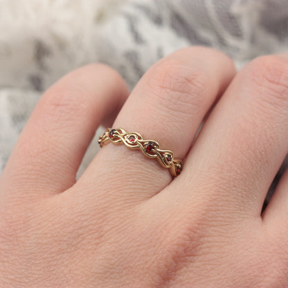 Vintage 9ct Gold and Garnet Fancy Band Ring, 1980