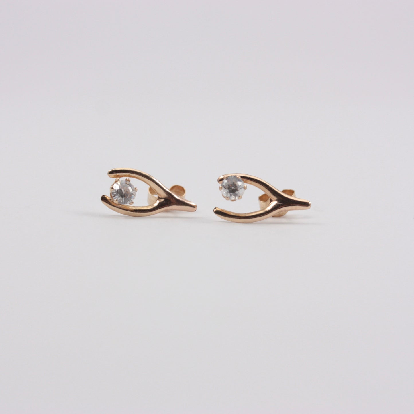 Vintage 9ct Gold and Crystal Wishbone Earrings, c1970s