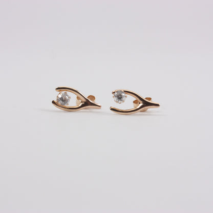 Vintage 9ct Gold and Crystal Wishbone Earrings, c1970s