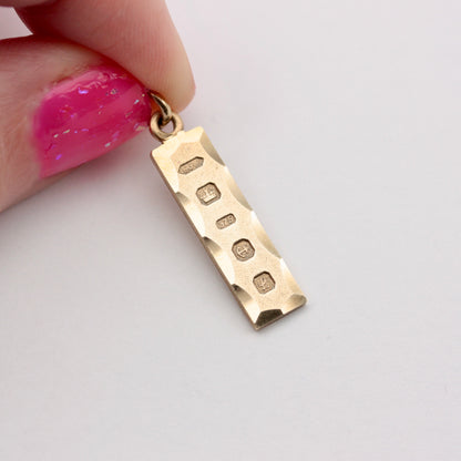 Vintage 9ct Gold Ingot Pendant Hallmarked 1985