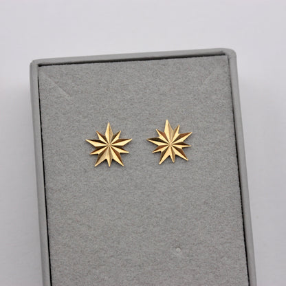 Vintage 9ct Gold 'Diamond Cut' Star Stud Earrings, c1970s