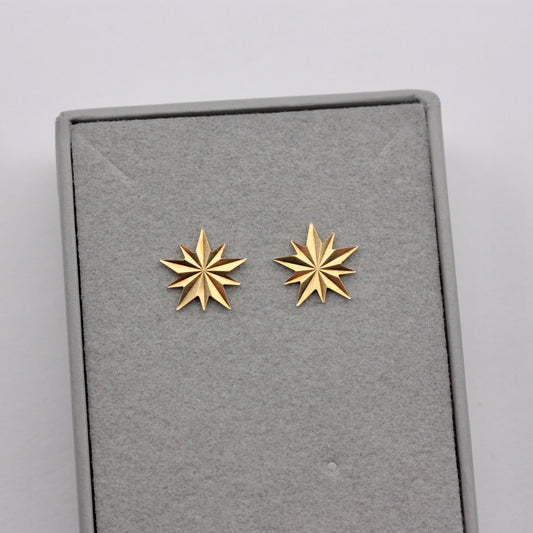 Vintage 9ct Gold 'Diamond Cut' Star Stud Earrings, c1970s
