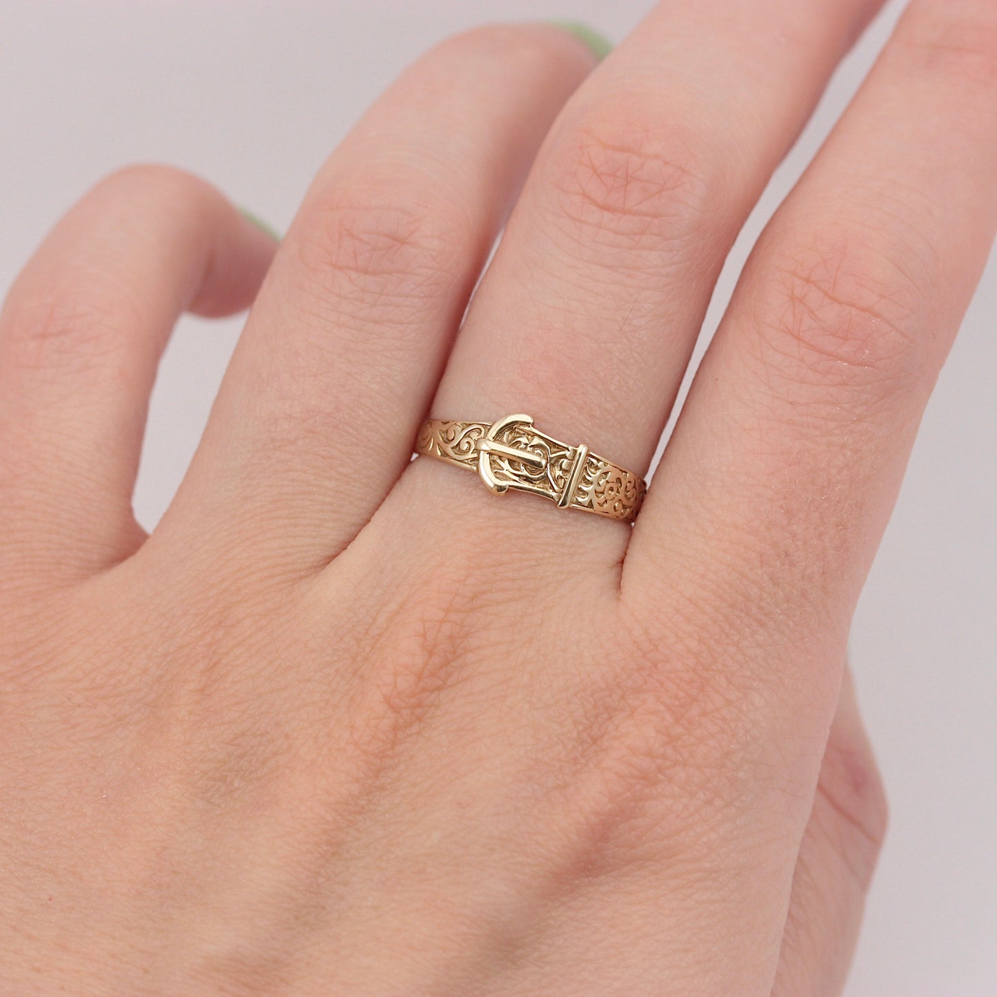 Vintage 9ct Gold Patterned Buckle Ring, 1990