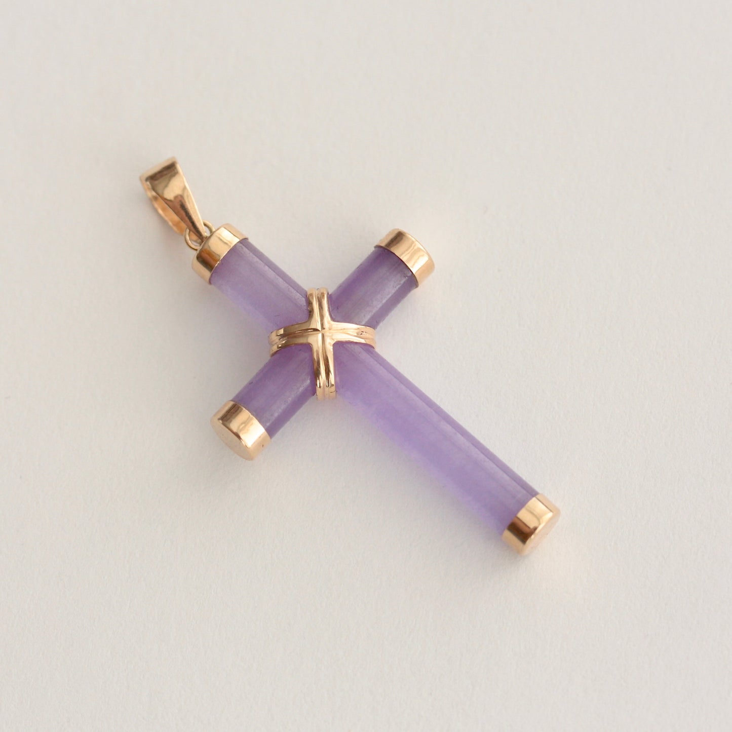 Pre-owned 9ct Gold Lavender Jade Cross Pendant