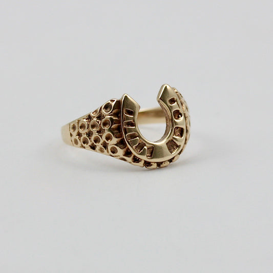 Vintage 9ct Gold Textured Horseshoe Ring, 1980
