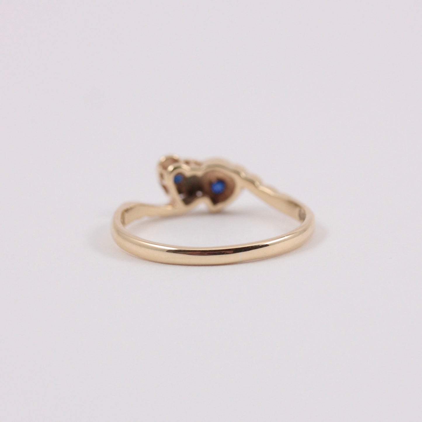 Vintage 9ct Gold and Sapphire Heart Crossover Ring, 1980