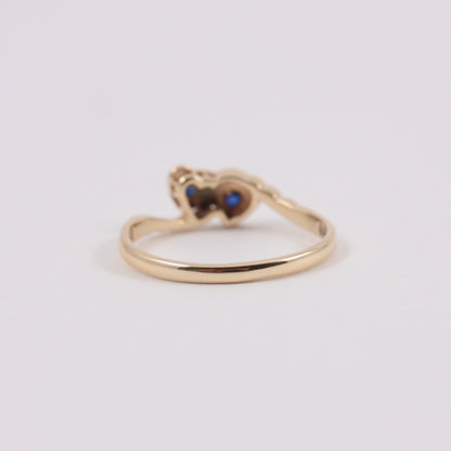 Vintage 9ct Gold and Sapphire Heart Crossover Ring, 1980