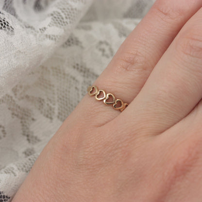 Dainty Vintage 9ct Gold Open Hearts Band, 1985