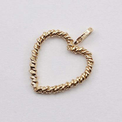 Vintage 9ct Gold Open Rope Twist Heart Pendant, 1979