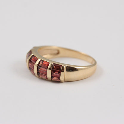 Vintage 9ct Gold Baguette Cut Garnet Dome Ring, 2000