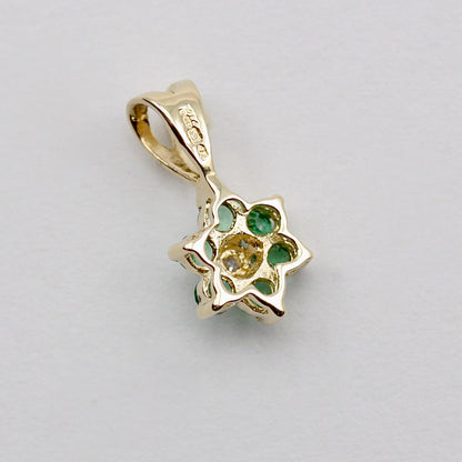 Tiny Vintage 9ct Gold Emerald and Diamond Cluster Pendant