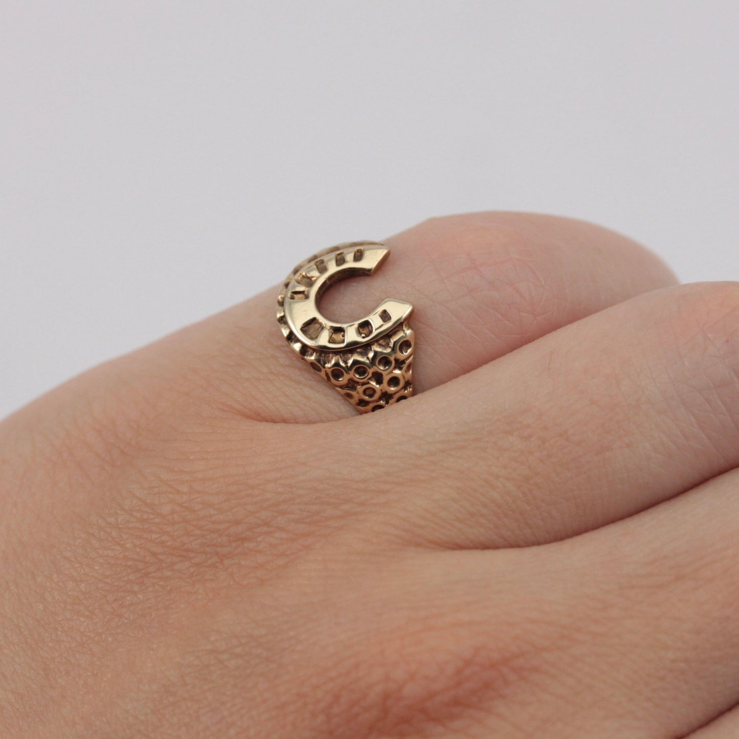 Vintage 9ct Gold Textured Horseshoe Ring, 1980