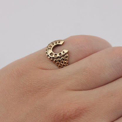 Vintage 9ct Gold Textured Horseshoe Ring, 1980