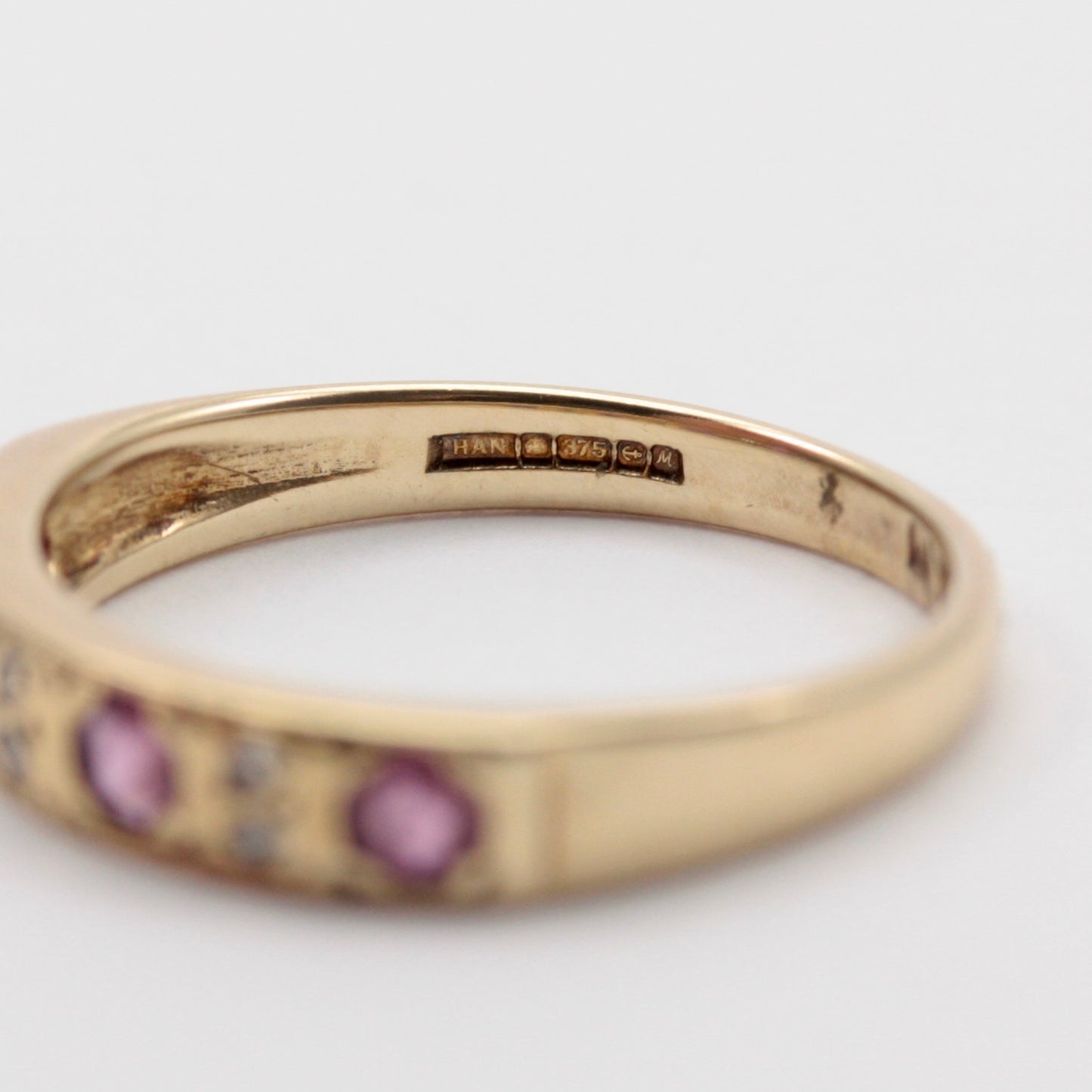 Vintage 9ct Gold Ruby and Diamond Half Eternity Band Ring, 1986